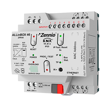 Zennio ALLinBOX46 - Multifunktionsaktor mit 4 16A Ausgängen, 6 Analog/Digital Eingängen, IP Interfac