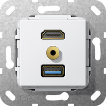 Gira 568003 HDMI,USB 3.0 A,M Klinke Gender Ch,K peit Einsatz Reinweiß