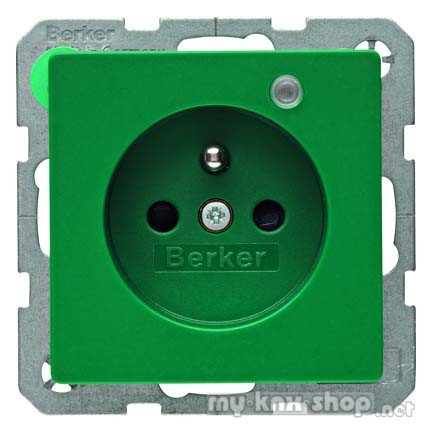 Berker 6765096013 Steckdose mit Schutzkontaktstift und Kontroll-LED Q.1/Q.3 grün, samt