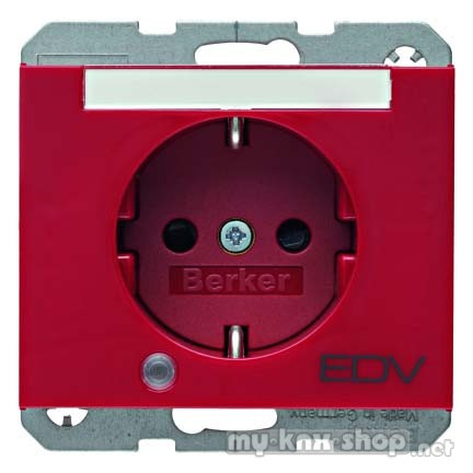 Berker 41107115 Steckdose SCHUKO mit Kontroll-LED, Beschriftungsfeld K.1 rot, glänzend