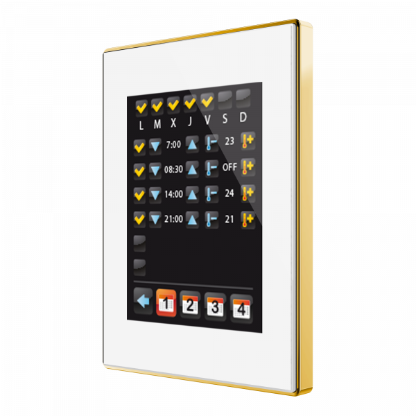 Zennio Z41 Lite. Kapazitives Farb - Touchpanel - Goldener Rahmen - Weiß.