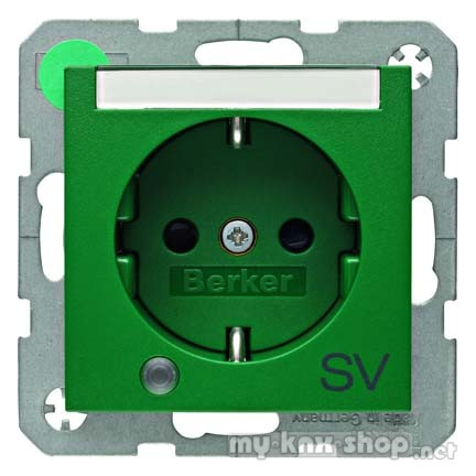 Berker 41101913 Steckdose SCHUKO mit Kontroll-LED, Beschriftungsfeld S.1/B.3/B.7 grün, matt