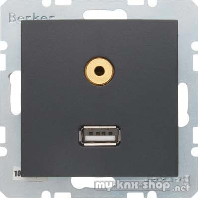 Berker 3315391606 USB/3,5 mm Audio Steckdose B.3/B.7 anthrazit, matt