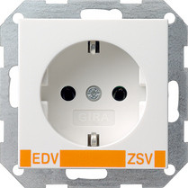 Gira 046427 SCHUKO Steckdose 16 A 250 V mit Aufdruck EDV mit orangem Aufdruck EDV und ZSV