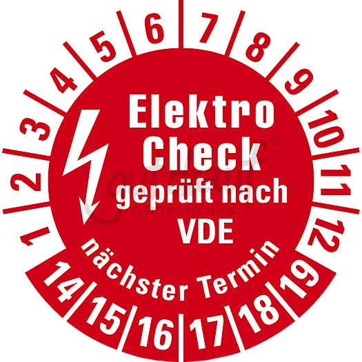 Plakette `Elektro Check` 14-19, rot, Ø 20mm...
