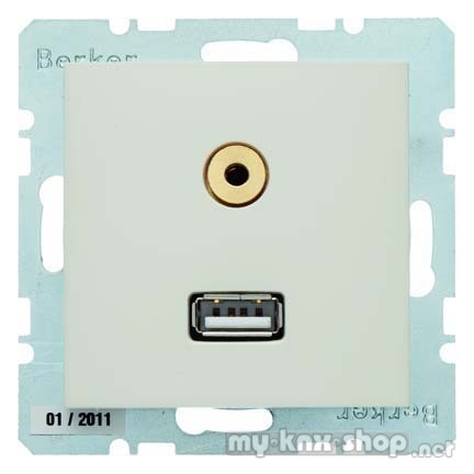 Berker 3315398982 USB/3,5 mm Audio Steckdose S.1 weiß, glänzend