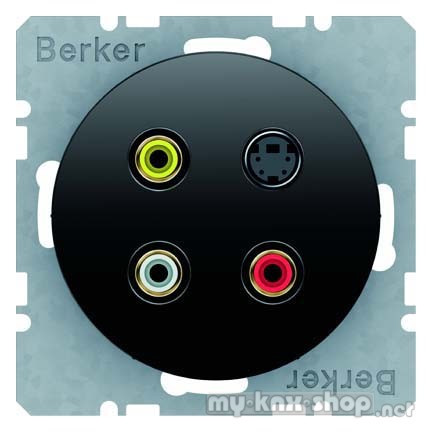 Berker 3315322045 3 x Cinch/S-Video Steckdose R.1/R.3 schwarz, glänzend