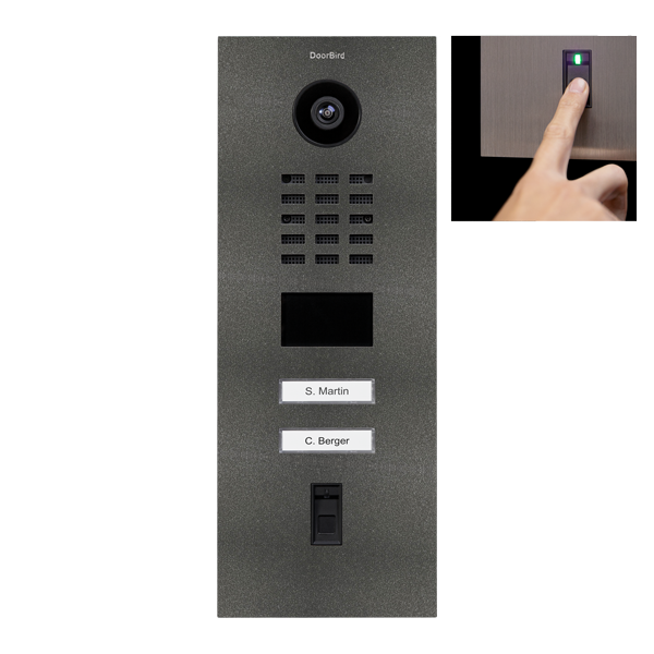 DoorBird IP Video Türstation D2102FV Fingerprint 50, Edelstahl DB703 Eisenglimmer, 2 Ruftasten