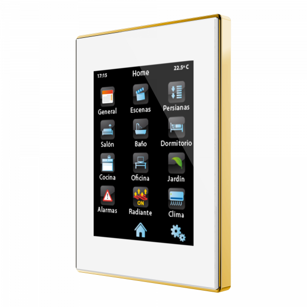 Zennio Z41 Pro. Kapazitives Farb - Touchpanel - IP - Goldener Rahmen - Weiß.