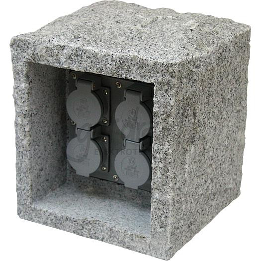 Granit-Energiesäule 4 x Schuko granit-quad, IP44, 10m Anschl. Maße 250 x 230 x 250mm