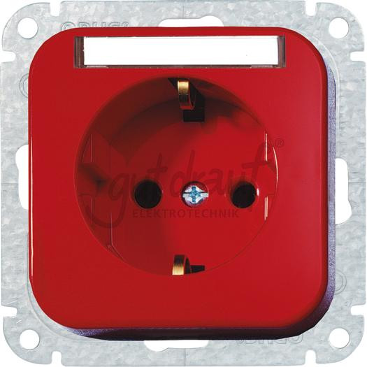 Schutzkontaktsteckdose 10/16A mit Beschriftungsfeld, rot