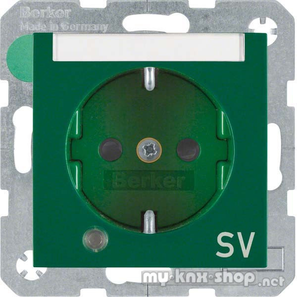 Berker 41108913 Steckdose SCHUKO mit Kontroll-LED, Beschriftungsfeld S.1/B.3/B.7 grün, glänzend