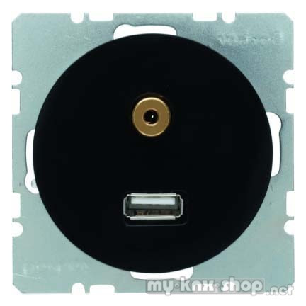 Berker 3315392045 USB/3,5 mm Audio Steckdose R.1/R.3 schwarz, glänzend
