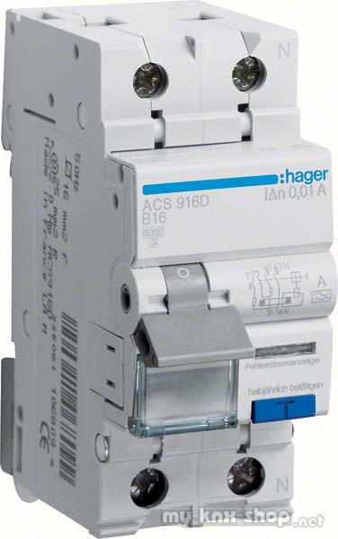 Hager FI/LS-Schalter 1P+N 6kA B-16A 10mA ACS916D