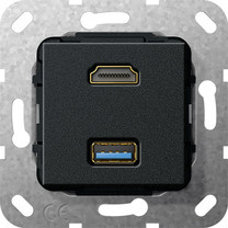 Gira 567810 HDMI,USB 3.0A Gender Changer Einsatz Schwarz matt
