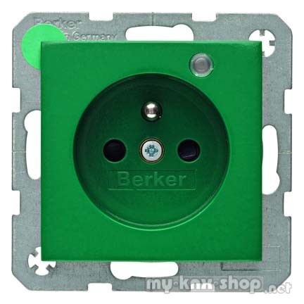 Berker 6765098913 Steckdose mit Schutzkontaktstift und Kontroll-LED S.1/B.3/B.7 grün, glänzend