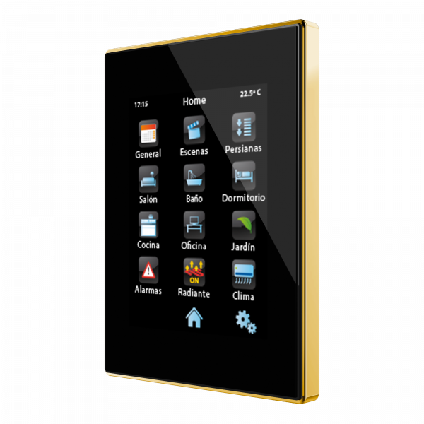 Zennio Z41 Pro. Kapazitives Farb - Touchpanel - IP - Goldener Rahmen - Schwarz