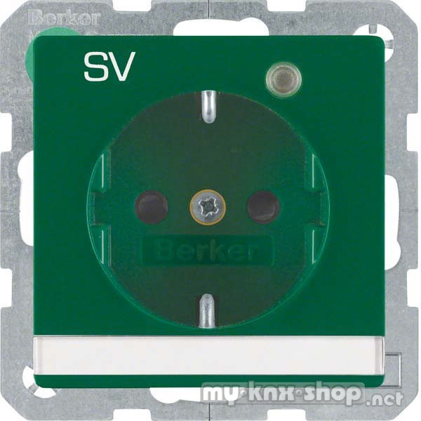 Berker 41106013 Steckdose SCHUKO mit Kontroll-LED, Beschriftungsfeld Q.1/Q.3 grün, samt