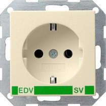 Gira 046301 SCHUKO Steckdose 16 A 250 V mit Aufdruck EDV mit grünem Aufdruck EDV und SV
