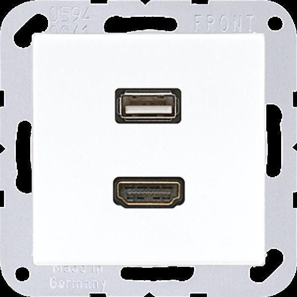 Jung MAA1163WW HDMI und USB, Tragring, Schraubbefestigung, bruchsicher