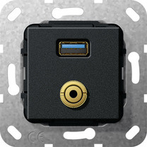 Gira 568710 USB 3.0 A,M Klinke Kabelpeitsche Einsatz Schwarz matt