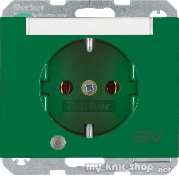 Berker 41107113 Steckdose SCHUKO mit Kontroll-LED, Beschriftungsfeld K.1 grün, glänzend