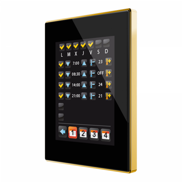 Zennio Z41 Lite. Kapazitives Farb - Touchpanel - Goldener Rahmen - Schwarz.