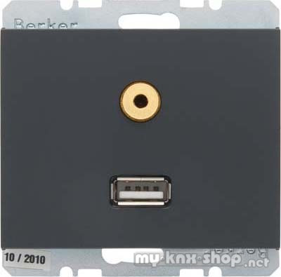 Berker 3315397006 USB/3,5 mm Audio Steckdose K.1 anthrazit, matt