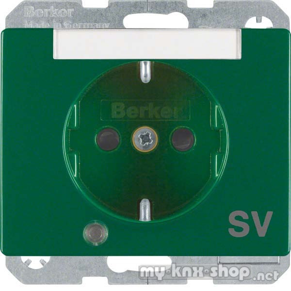 Berker 41100073 Steckdose SCHUKO mit Kontroll-LED, Beschriftungsfeld Arsys grün, glänzend