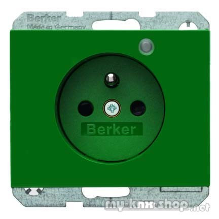 Berker 6765097013 Steckdose mit Schutzkontaktstift und Kontroll-LED K.1 grün, glänzend
