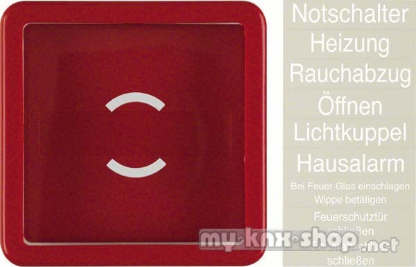 Berker 1295 Zentralstück mit Glasscheibe, Wippe und Klebe-Schriftfolien wg Up IP44 rot, glänzend