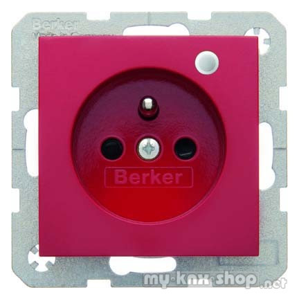 Berker 6765098915 Steckdose mit Schutzkontaktstift und Kontroll-LED S.1/B.3/B.7 rot, glänzed
