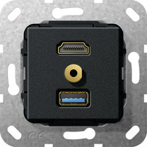 Gira 568010 HDMI,USB 3.0 A,M Klinke Gender Ch,K peit Einsatz Schwarz matt