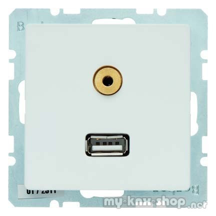 Berker 3315396089 USB/3,5 mm Audio Steckdose Q.1/Q.3 polarweiß, samt