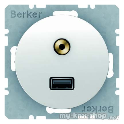 Berker 3315392089 USB/3,5 mm Audio Steckdose R.1/R.3 polarweiß, glänzend
