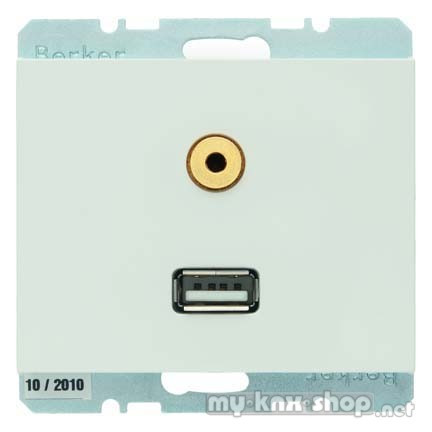 Berker 3315397009 USB/3,5 mm Audio Steckdose K.1 polarweiß, glänzend