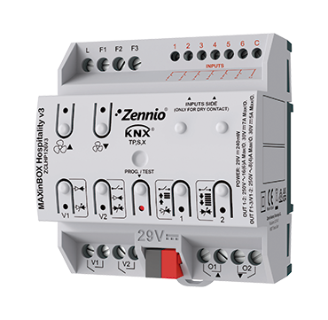 Zennio ZCLHP126V3 MAXinBOX Hospitality v3 Fan-Coil-Controller für 2-/4-Rohr-Einheiten mit 2*16A Ausg